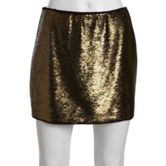 BCBG Maxazria New Skirt CATRINE Sequin Bronze Blackened Gold Mini Chic Party - Picture 3 of 13